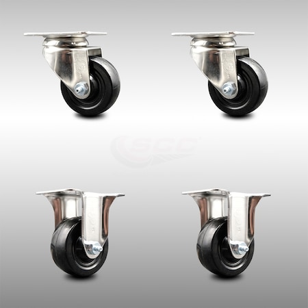 Service Caster 3 Inch 316SS Hard Rubber Wheel Swivel Top Plate Caster Rigid SCC, 2PK SCC-SS31620S314-HRS-2-R-2